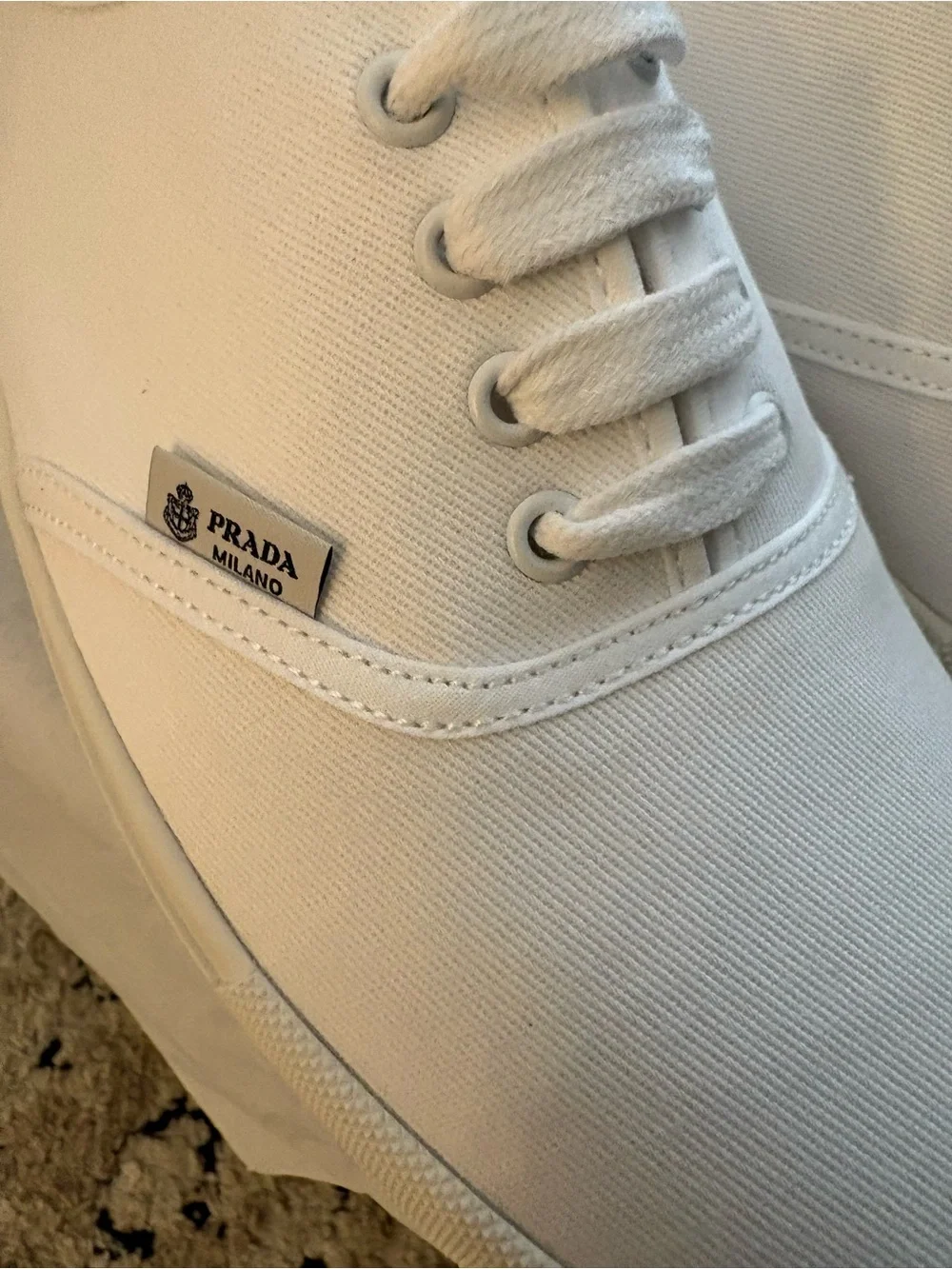 Authentic Prada Drill Lace-Up Sneakers Designer Keds size 8.5 in White